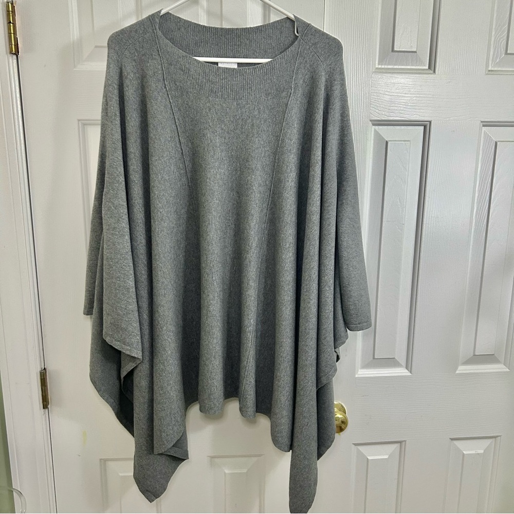 Chico's Cashmere Blend Neutral Gray Poncho Sweater L/XL
